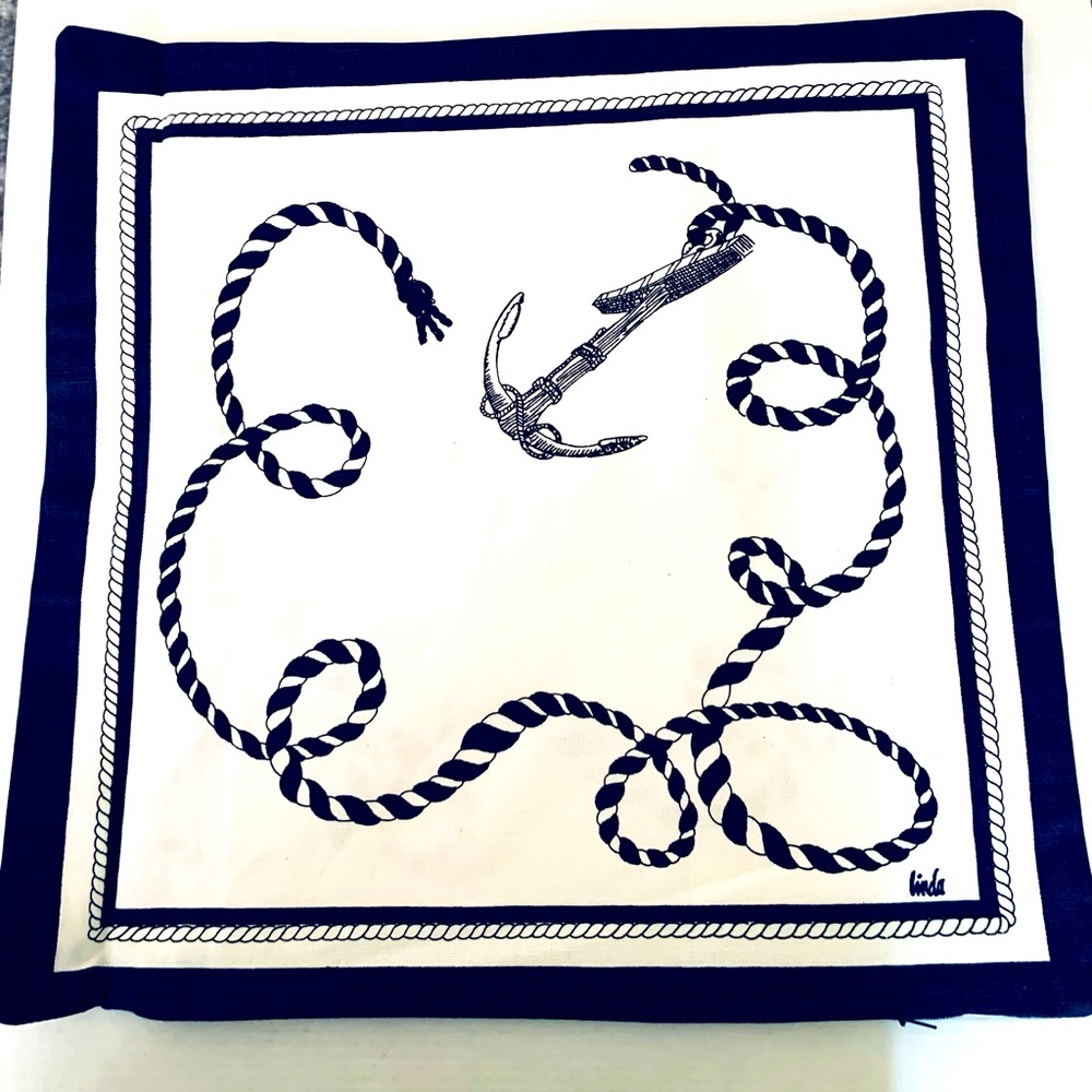 Pack of 2 white linen Marine style pillow cases